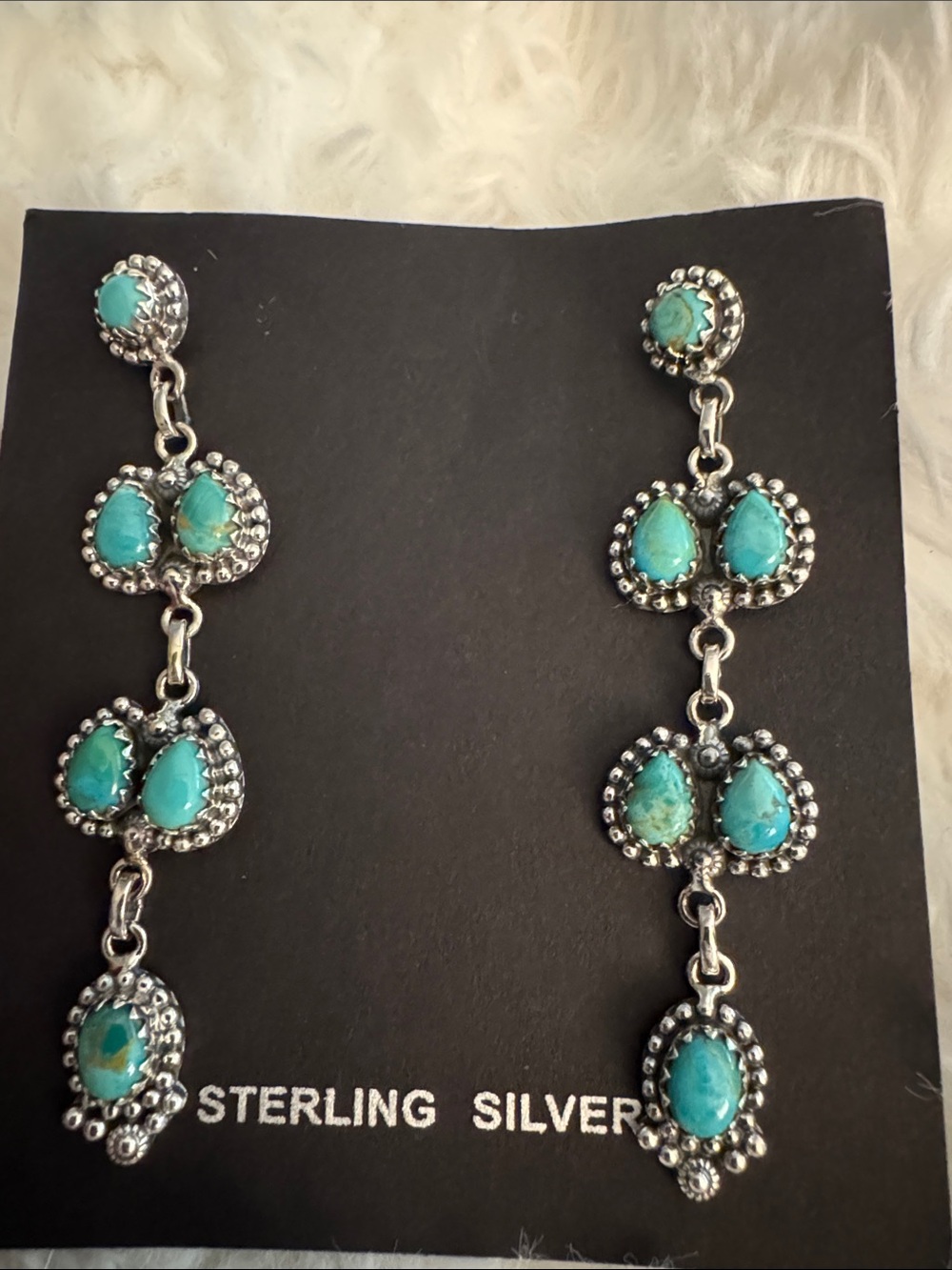 925 Sterling Silver whitewater Turquoise Teardrop Link Earrings